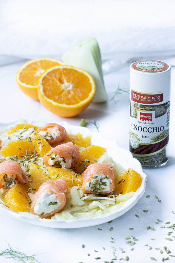 Involtini di salmone arancia e finocchio